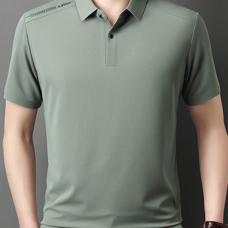 Men's Summer Cool Solid Color Lapel Short Sleeve Top
