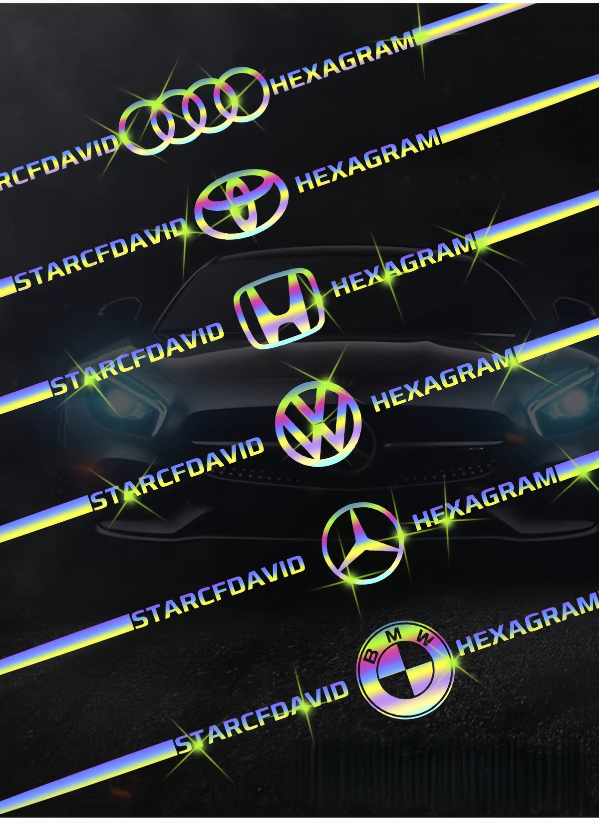 Car logo colorful stickers, car color-changing laser reflective car stickers, personalized A-pillar car door and hood stickers.