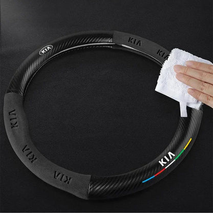 Customized Carbon Fiber Suede Steering Wheel Cover with Car Logo