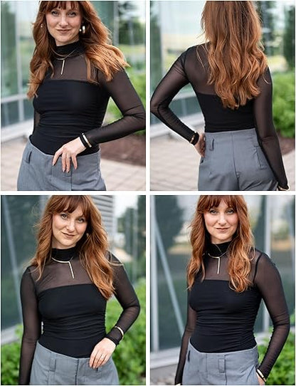 💃Last Day Sales -50% OFF🎉Women's Sparkle Mesh Sheer Long Sleeve Ruched Top