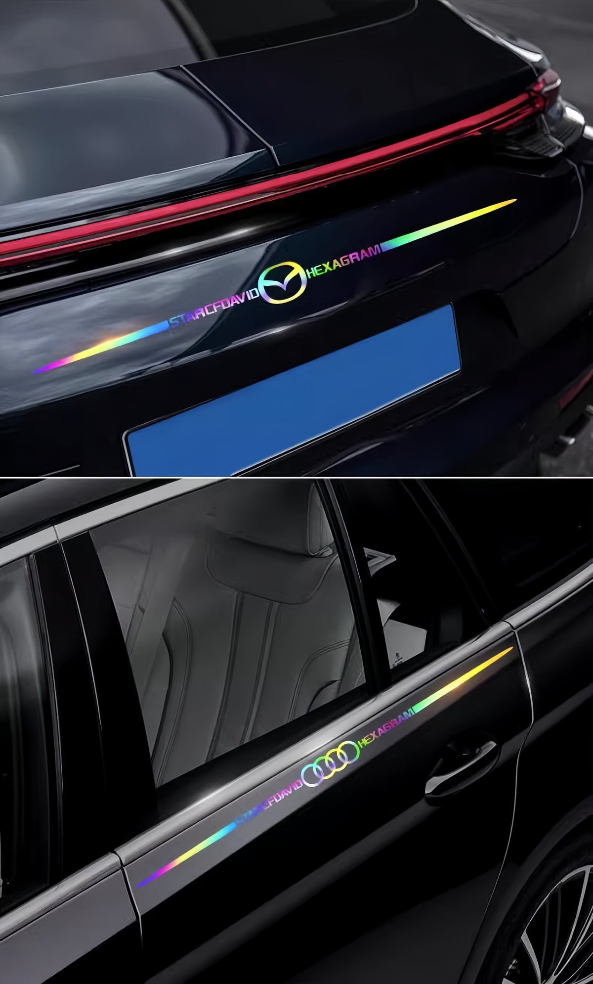 Car logo colorful stickers, car color-changing laser reflective car stickers, personalized A-pillar car door and hood stickers.