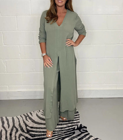💃Spring Sale ⏳Two Piece Casual Long Top and Casual Trousers😍