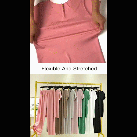 💖Limited Sale 50% OFF💖Soft Comfortable Ice Silk Short Sleeve T-Shirt Two Piece Set Loose Wide-leg Pants