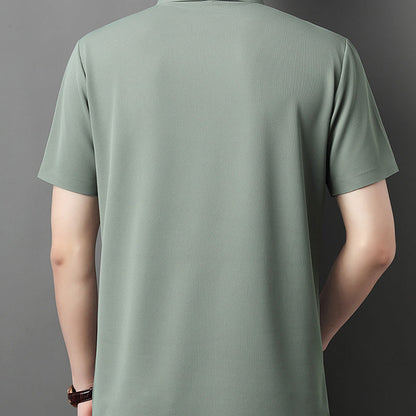 Men's Summer Cool Solid Color Lapel Short Sleeve Top