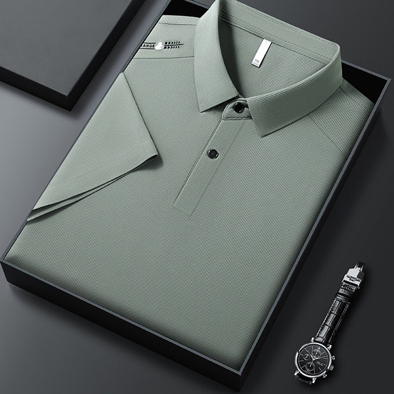 Men's Summer Cool Solid Color Lapel Short Sleeve Top