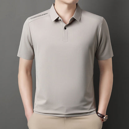 Men's Summer Cool Solid Color Lapel Short Sleeve Top