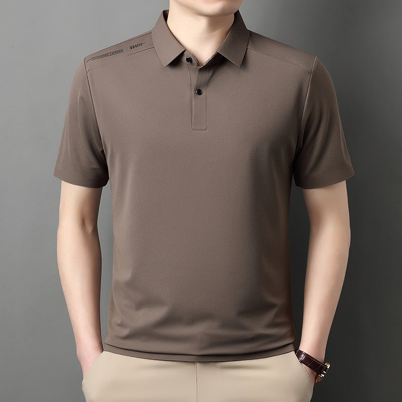 Men's Summer Cool Solid Color Lapel Short Sleeve Top