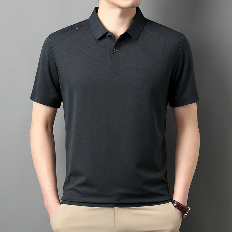 Men's Summer Cool Solid Color Lapel Short Sleeve Top