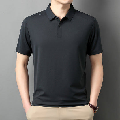 Men's Summer Cool Solid Color Lapel Short Sleeve Top