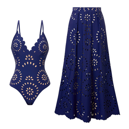 Women’s Sexy One Piece Swimsuit with Matching Swim Long Skirt