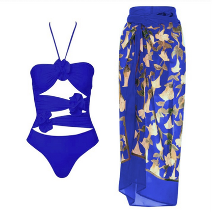 🔥Hot sale-50% Off🔥Women's Fashional Flower Prints One Piece Swimsuit and Skirt