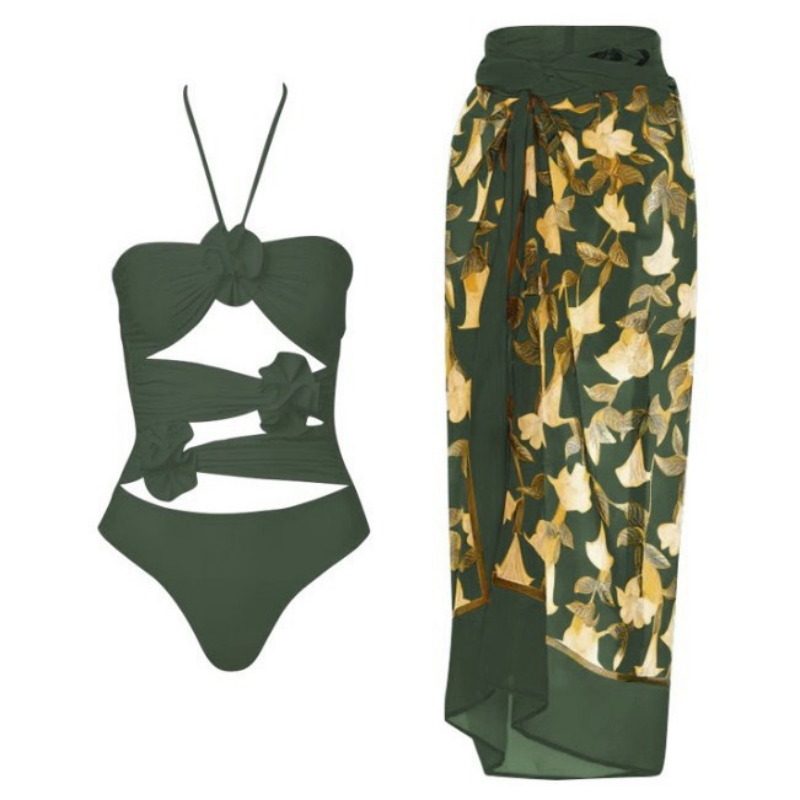 🔥Hot sale-50% Off🔥Women's Fashional Flower Prints One Piece Swimsuit and Skirt