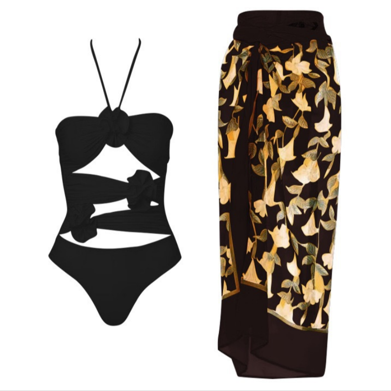 🔥Hot sale-50% Off🔥Women's Fashional Flower Prints One Piece Swimsuit and Skirt