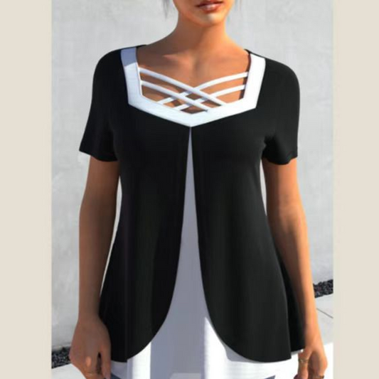 🌞Summer Sale 50% OFF🔥Stylish Cross-Cut V-Neck Short Sleeve Top