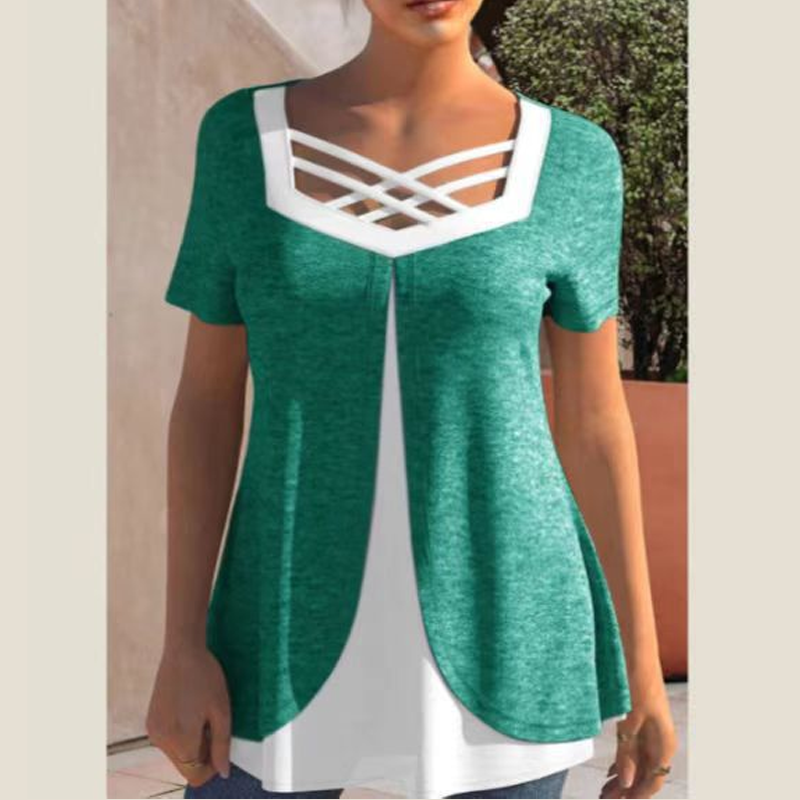 🌞Summer Sale 50% OFF🔥Stylish Cross-Cut V-Neck Short Sleeve Top
