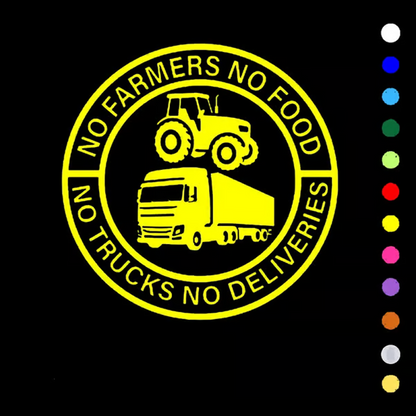 Car Vinyl Sticker: No Farmers No Food - No Trucks No Deliveries