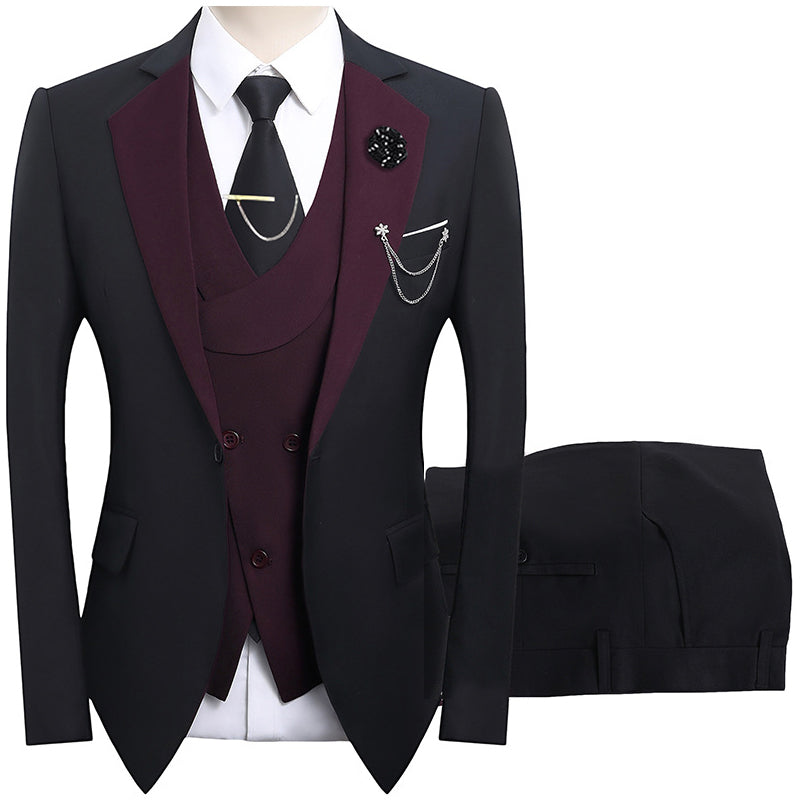 💎 50% OFF! 💎 Modern Contrast Color Wedding Suit – 3-Piece Slim-Fit Set in Bold Black & Light Blue (8 Colors!) 👔✨