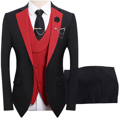 💎 50% OFF! 💎 Modern Contrast Color Wedding Suit – 3-Piece Slim-Fit Set in Bold Black & Light Blue (8 Colors!) 👔✨