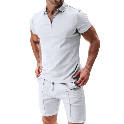 Summer Casual Zip-Neck Shirt & Shorts Set