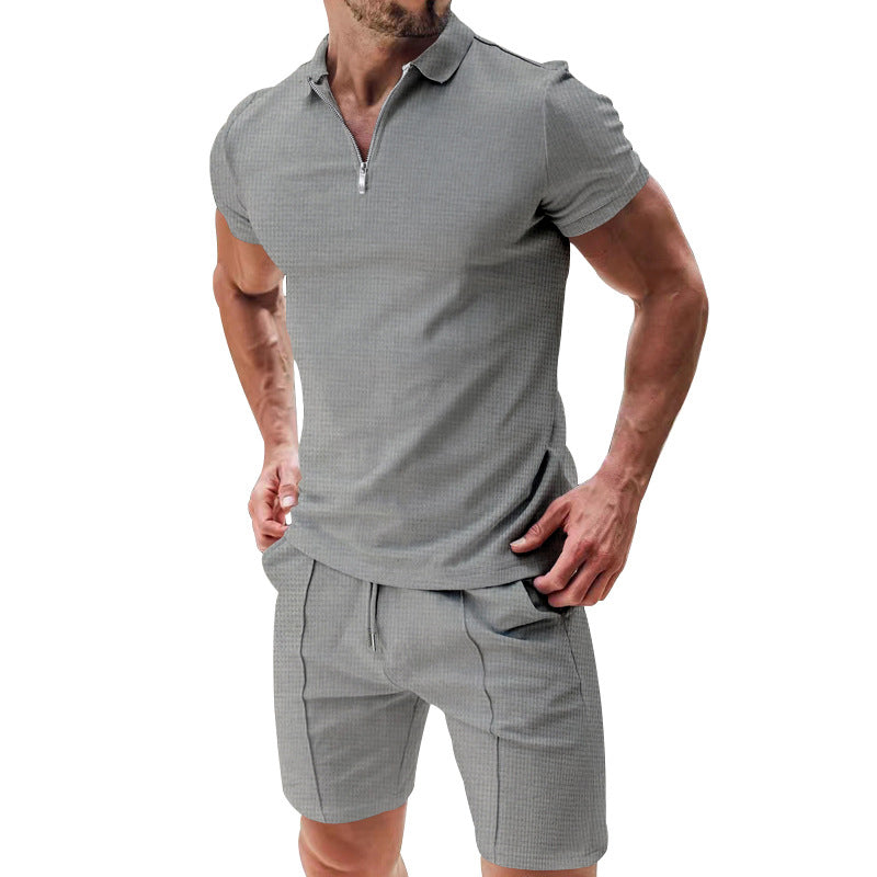 Summer Casual Zip-Neck Shirt & Shorts Set