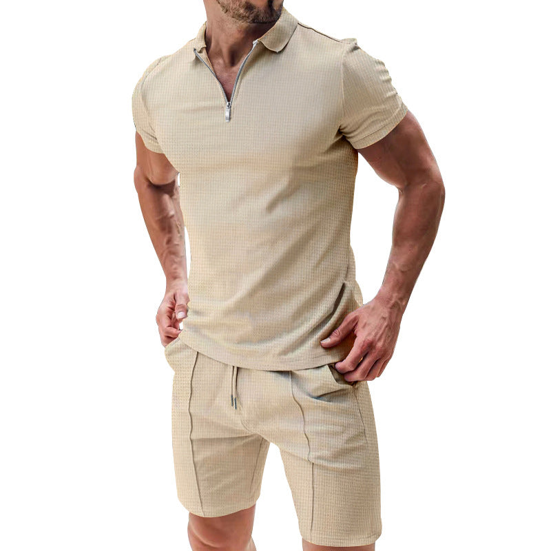Summer Casual Zip-Neck Shirt & Shorts Set