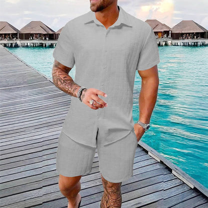 🥳2026 HOT SALE🥳💞50K+ SOLD!💥👴 🍻50% OFF! Men's Jacquard Shirt & Shorts Set – Easy-fit comfort for warm days! Breathable fabric, no ironing needed. Perfect for garden or seaside. ☀️🌿
